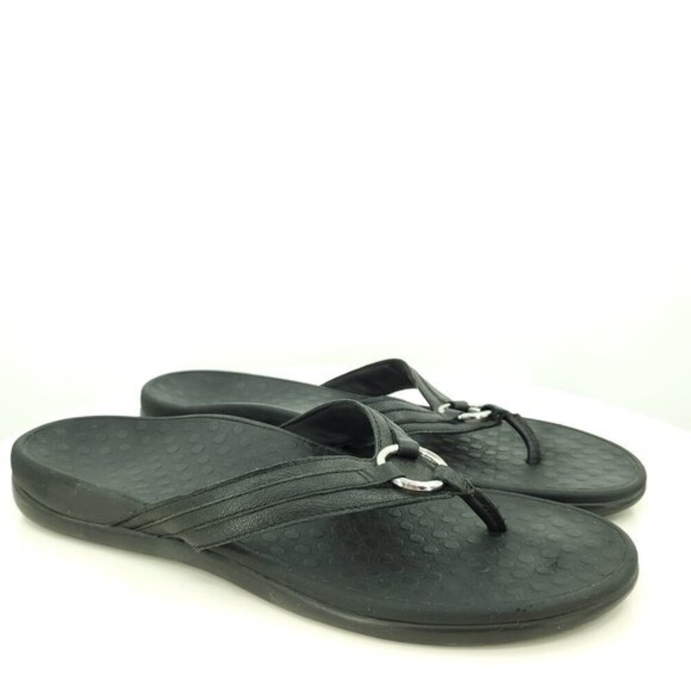 Vionic Aloe Leather Thong/Flip Flop Sandal 11 Black